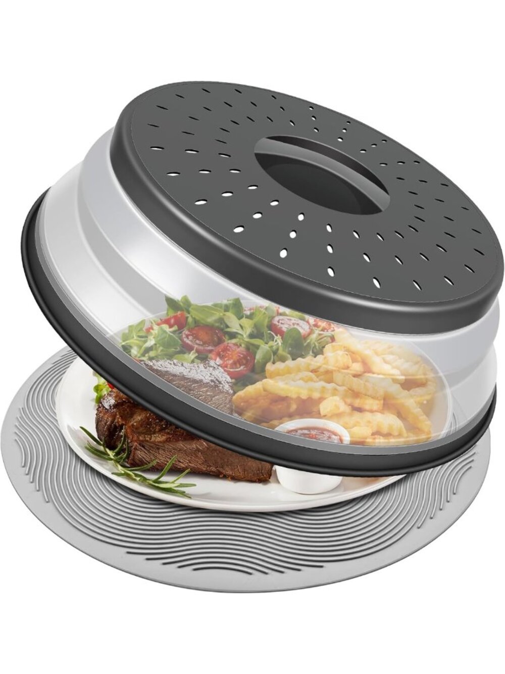 10" Microwave Food Cover & Collapsible Silicone Mat - Splatter Guard & Plate